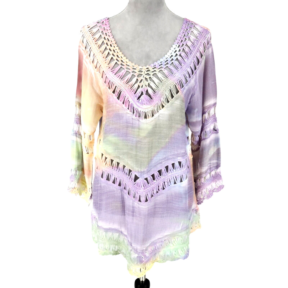 Soft Surroundings Top Womens Medium Tie Dye Pastel Blouse Swim Cover Up